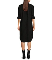 Reba Faux Suede Pointed Collar Western Style Button Down Shirttail Midi Dress