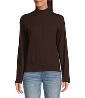 Reba Katrina Jersey Knit Mock Neckline Long Sleeve Open Side Slit Sweater