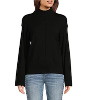 Reba Katrina Jersey Knit Mock Neckline Long Sleeve Open Side Slit Sweater