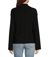 Reba Katrina Jersey Knit Mock Neckline Long Sleeve Open Side Slit Sweater