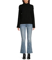 Reba Katrina Jersey Knit Mock Neckline Long Sleeve Open Side Slit Sweater