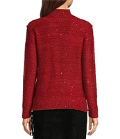 Reba Katrina Knit Sequin Mock Neck Long Sleeve Pullover Sweater