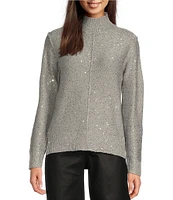 Reba Katrina Knit Sequin Mock Neck Long Sleeve Pullover Sweater