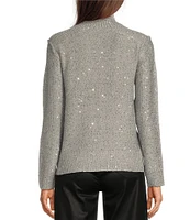 Reba Katrina Knit Sequin Mock Neck Long Sleeve Pullover Sweater