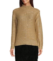 Reba Katrina Knit Sequin Mock Neck Long Sleeve Pullover Sweater