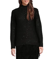 Reba Katrina Knit Sequin Mock Neck Long Sleeve Pullover Sweater