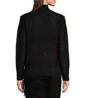 Reba Katrina Knit Sequin Mock Neck Long Sleeve Pullover Sweater