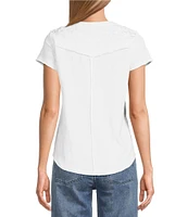 Reba Knit Jersey Embroidered Crew Neck Short Sleeve Shirttail Hem T-Shirt