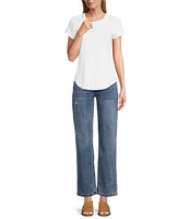 Reba Knit Jersey Embroidered Crew Neck Short Sleeve Shirttail Hem T-Shirt