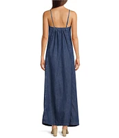 Reba Leona Denim Square Neck Sleeveless Maxi A-Line Dress