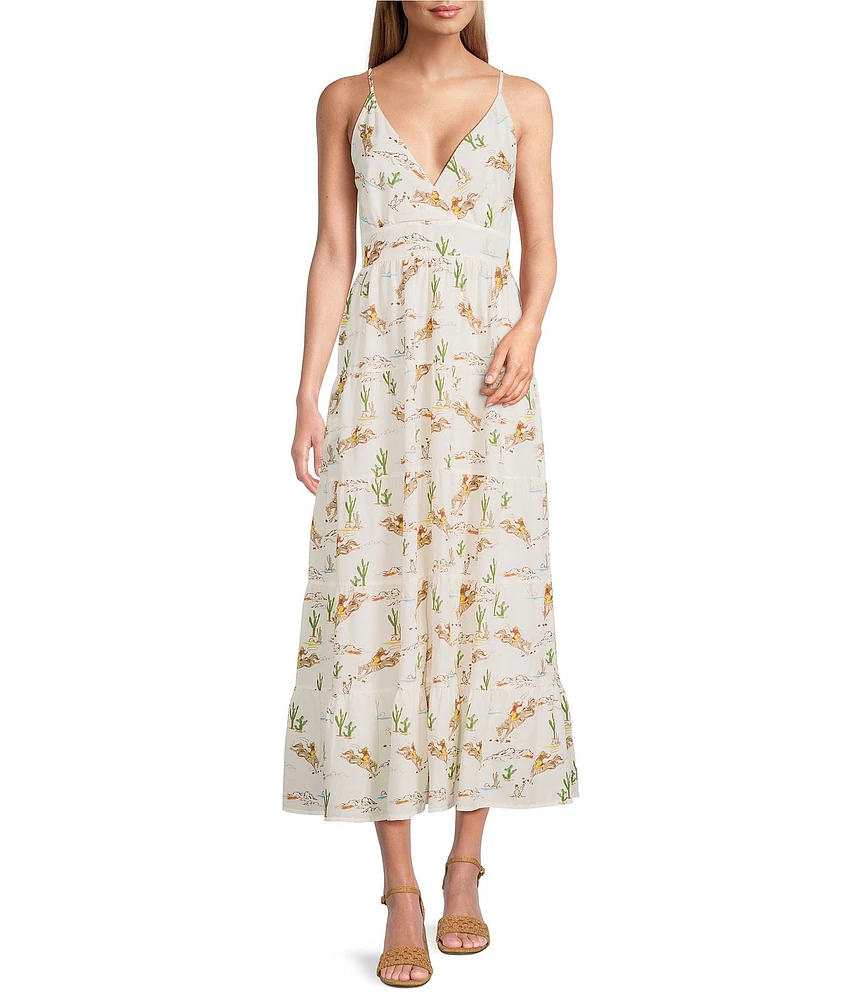 Reba Louise Cowboy V-Neck Sleeveless Tiered Midi A-Line Dress
