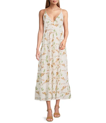 Reba Louise Cowboy V-Neck Sleeveless Tiered Midi A-Line Dress