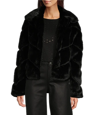 Reba McEntire Faux Fur Point Shawl Collar Long Sleeve Front Snap Jacket