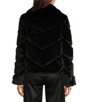 Reba McEntire Faux Fur Point Shawl Collar Long Sleeve Front Snap Jacket