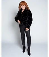 Reba McEntire Faux Fur Point Shawl Collar Long Sleeve Front Snap Jacket