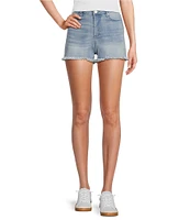 Reba Mid Rise 5 Pocket Frayed Hem Stretch Denim Cut Off Shorts