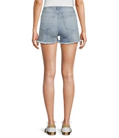 Reba Mid Rise 5 Pocket Frayed Hem Stretch Denim Cut Off Shorts