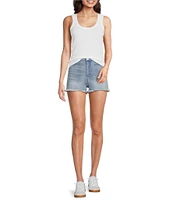 Reba Mid Rise 5 Pocket Frayed Hem Stretch Denim Cut Off Shorts