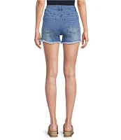 Reba Mid Rise 5 Pocket Frayed Hem Stretch Denim Cut Off Shorts