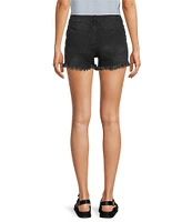 Reba Mid Rise 5 Pocket Frayed Hem Stretch Denim Cut Off Shorts