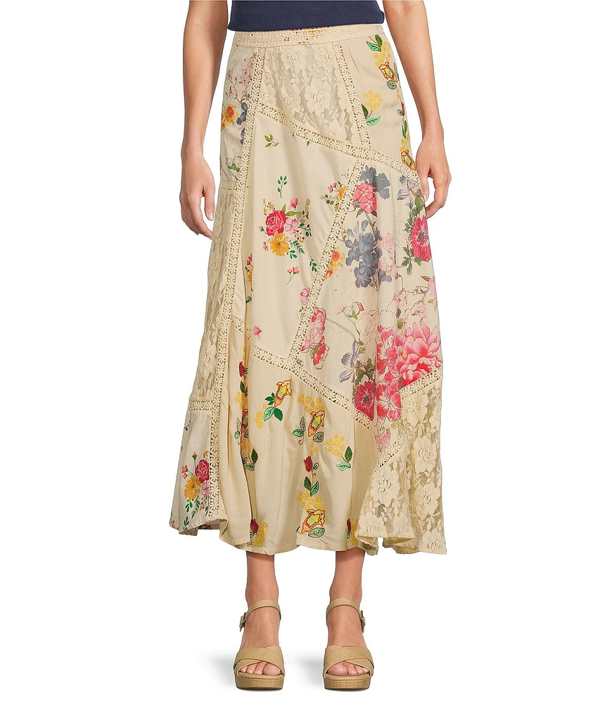Reba Paige Floral Patchwork A-Line Midi Skirt