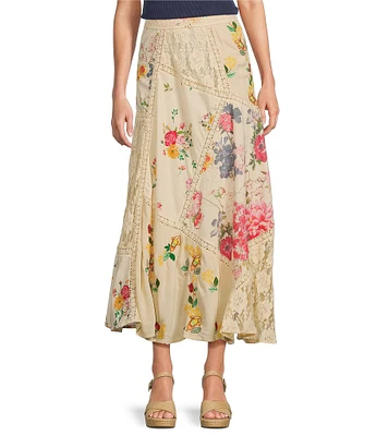 Reba Paige Floral Patchwork A-Line Midi Skirt