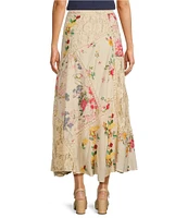 Reba Paige Floral Patchwork A-Line Midi Skirt
