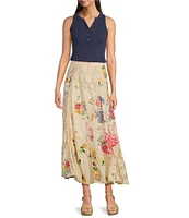 Reba Paige Floral Patchwork A-Line Midi Skirt