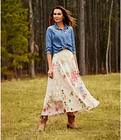 Reba Paige Floral Patchwork A-Line Midi Skirt