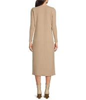 Reba Ribbed Knit V-Neck Long Sleeve Sheath Midi Dress