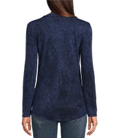 Reba Sadie Mix Media Henley Neck Long Sleeve Mineral Wash Shirt