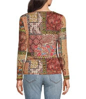 Reba Scoop Neck Patchwork Print Mesh Top