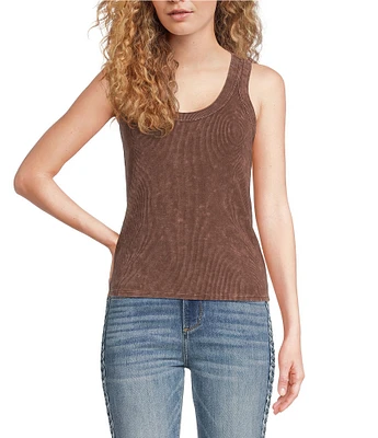 Reba Scoop Neck Ribbed Knit Sleevless Tank Top