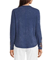 Reba Sedona Scoop Neck Long Sleeve Embroidered Henley Tee