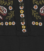 Reba Sedona Scoop Neck Long Sleeve Embroidered Henley Tee