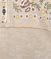 Reba Sedona Scoop Neck Long Sleeve Embroidered Henley Tee