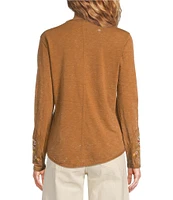 Reba Sedona Scoop Neck Long Sleeve Embroidered Henley Tee