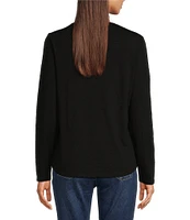 Reba Slub Jersey V-Neck Floral Embroidered Long Sleeve Shirttail Top