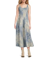 Reba Twill Antique Floral Scoop Neck Sleeveless Fit & Flare Tank Dress