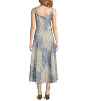Reba Twill Antique Floral Scoop Neck Sleeveless Fit & Flare Tank Dress