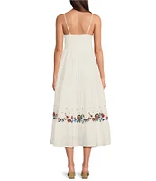 Reba V-Neck Sleeveless Floral Embroidered Tiered A-Line Dress