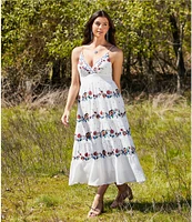 Reba V-Neck Sleeveless Floral Embroidered Tiered A-Line Dress