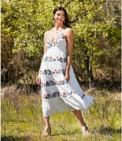 Reba V-Neck Sleeveless Floral Embroidered Tiered A-Line Dress