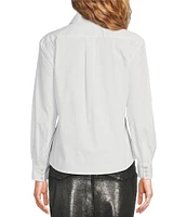 Reba Woven Poplin Sequin Embroidered Point Collar Dropped Long Sleeve Shirttail Button Down Shirt