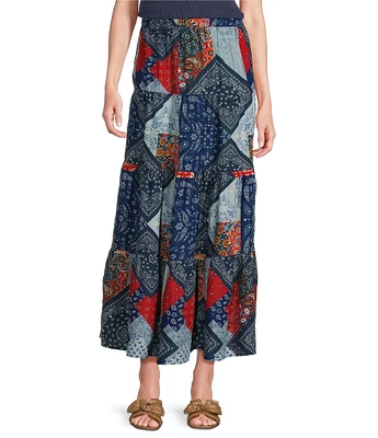 Reba Wyatt Patchwork Coordinating Tiered A-Line Skirt