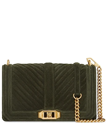 REBECCA MINKOFF Chevron Suede Quilted Love Crossbody Bag