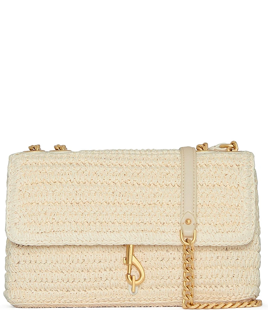 REBECCA MINKOFF Edie Medium Straw Dog Clip Crossbody Bag