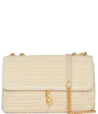 REBECCA MINKOFF Edie Medium Straw Dog Clip Crossbody Bag