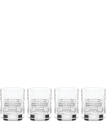 Reed & Barton Sloane Crystal Crosshatched Pattern Double Old Fashion Glasses, Set of 4