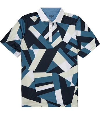 RHONE Golf Sport Geo Print Performance Stretch Short Sleeve Polo Shirt